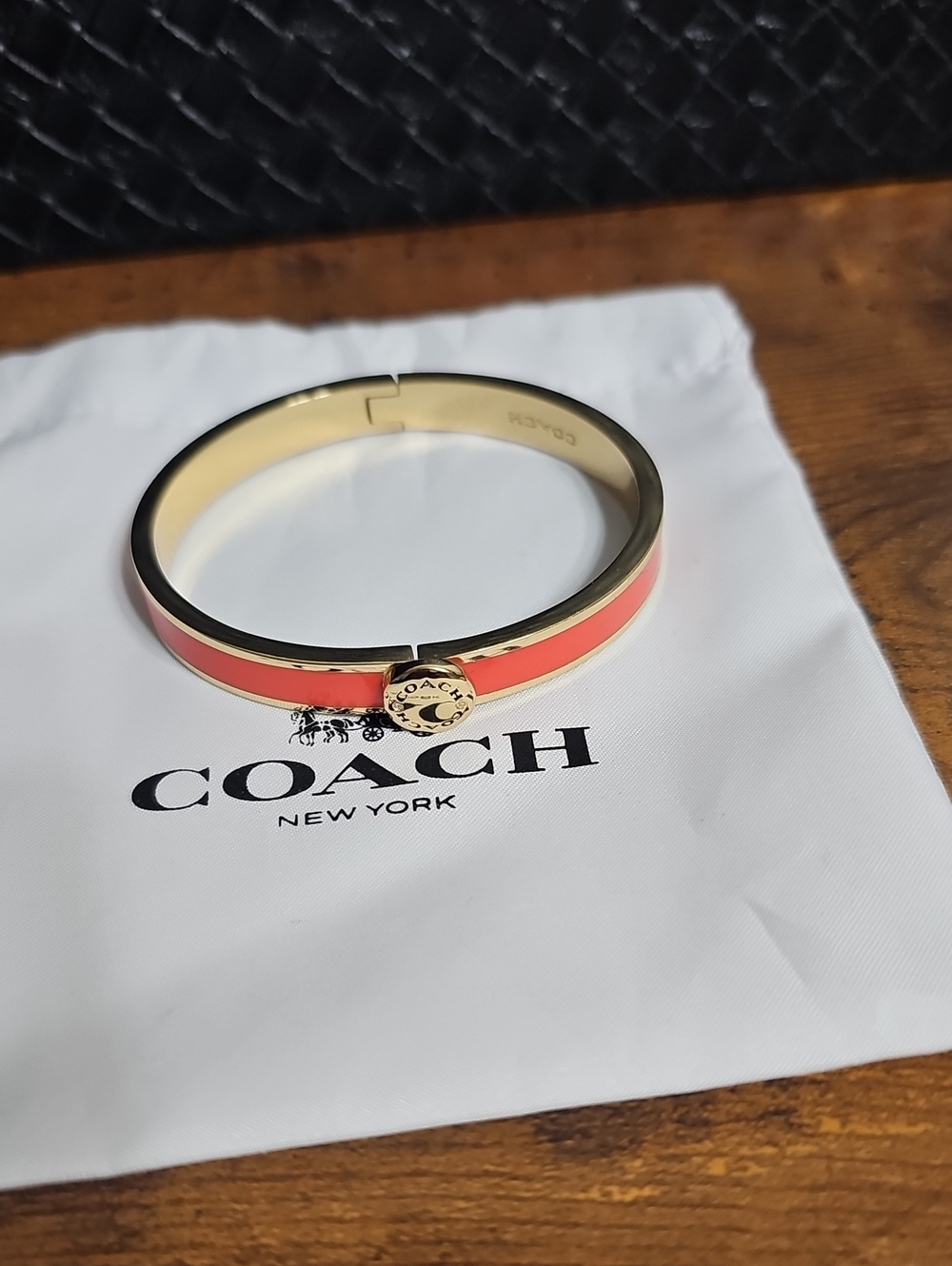 COACH Enamel Hinged Bangle Bracelet with Logo Charm